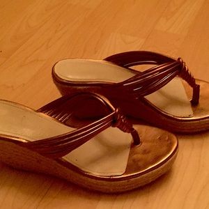 Elie Tahari - Unqique Bronze Wedge Strap Sandals